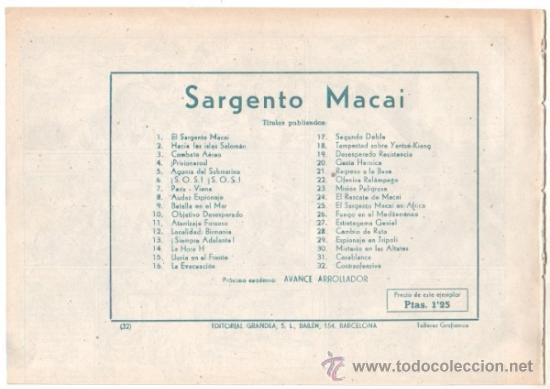 Tebeos: EL SARGENTO MACAI ORIGINAL EDI. GRAFIDEA 1952 - 17 TEBEOS PLANCHA, por MARTINEZ OSETE - Foto 4 - 37027067